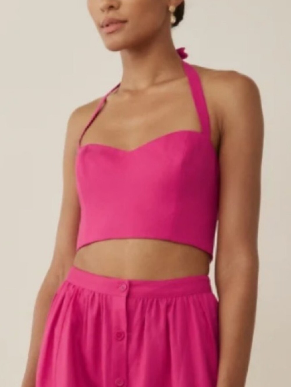 Reformation Orzo Pink 100% Linen Halter Crop Top Shirt Barbie Summer Size 4 - Picture 2 of 11